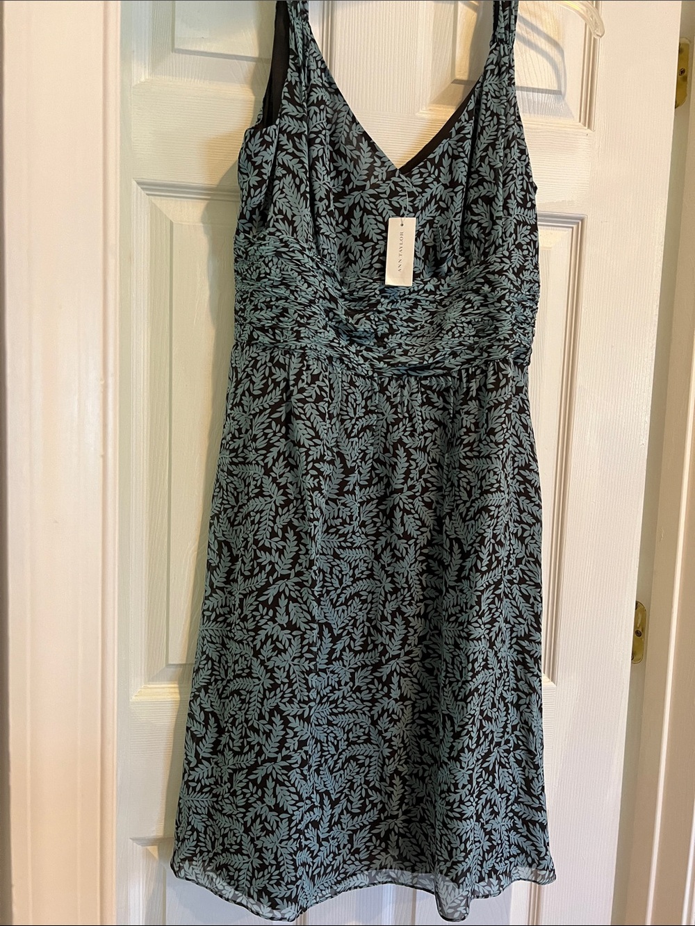 Ann Taylor Black Midi Dress with Teal Leaf Print